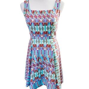 Forever 21 Women’s Blue Bohemian Aztec Fit Flare Sleeveless Dress Size S EUC